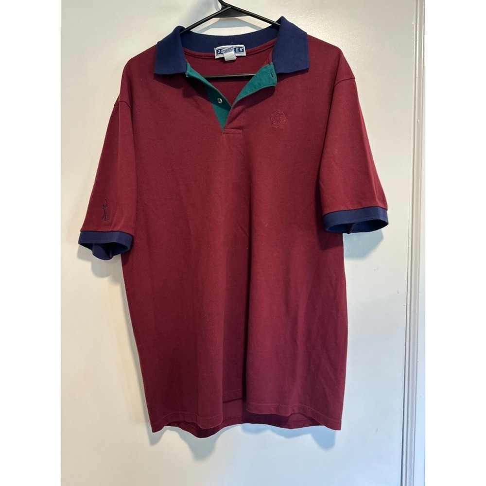 VTG 90s Jerzees Colorblock Golf Polo Shirt Sz:M Burgundy USA cotton GE logo